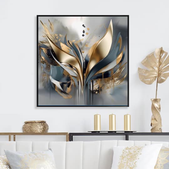 Designart "Abstract Shapes And Lines Iv" Abstract Marble Framed Canvas Print